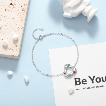 Personalised Baby Foot Bracelet With 3 Birthstones Engraved Names Gift For Mother-Jessemade AU