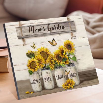 4 Names - Personalised Wooden Plaque Sunflowers Customised with Text Home Decoration Gift for Mother/Grandma-Jessemade AU