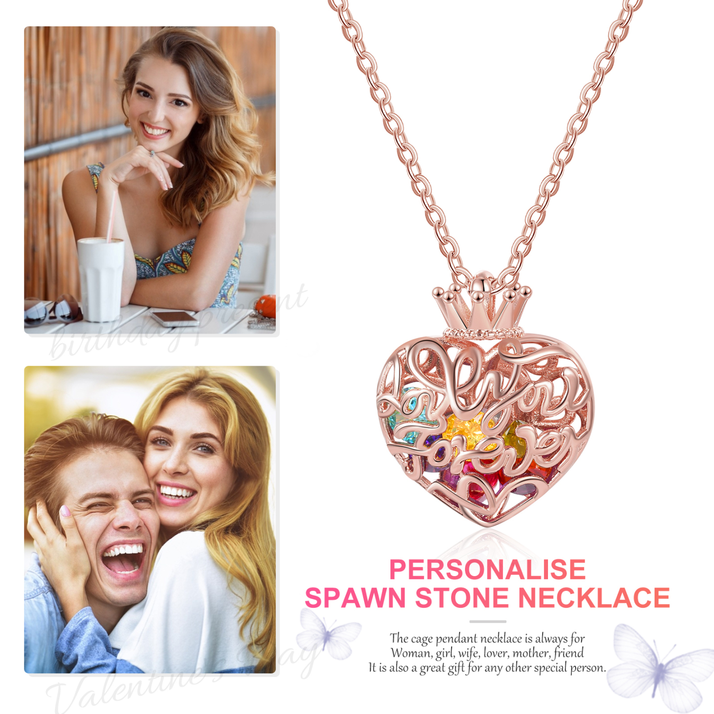 Personalised Tridimensional Birthstone-Heart Necklace-Jessemade AU