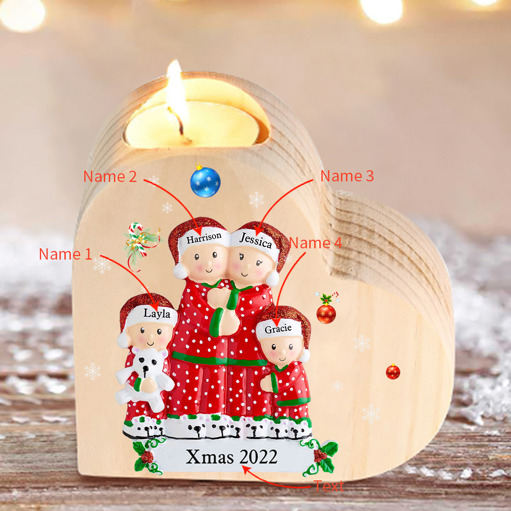 Christmas Family Candle Holder Wooden Custom 4 Names Heart Candlesticks Gifts For Family-Jessemade AU