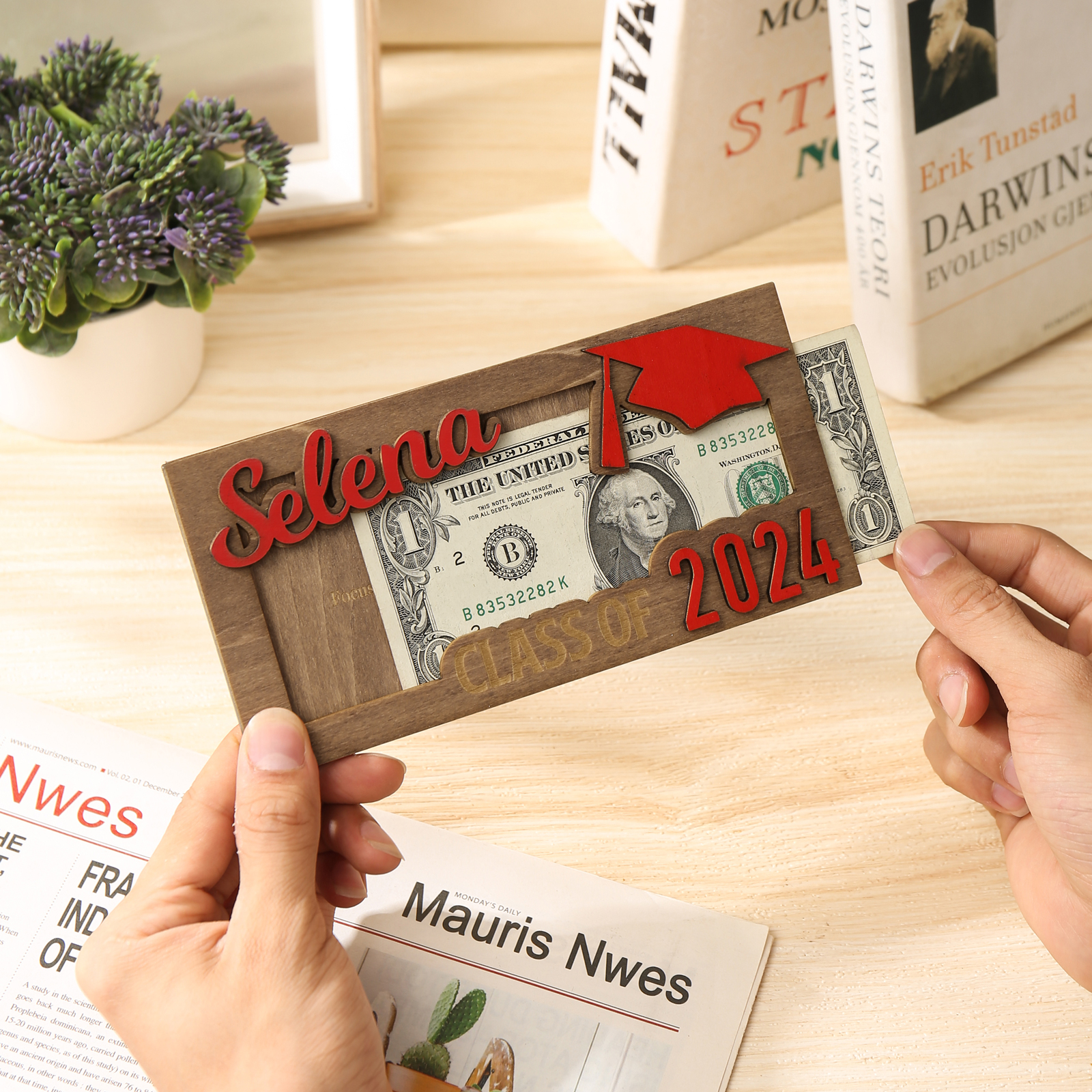 Class of 2024 Personalised Graduation Cash Clip Custom Name & Text Cash Box Creative Gifts for Her/Him-Jessemade AU