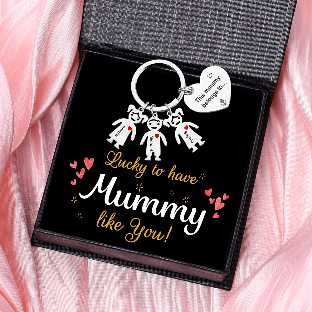 Personalised Heart Keychain With Engraved 3 Kid's Names Charms "This Mummy Belongs to" Mother's Day Gifts For Mum-Jessemade AU
