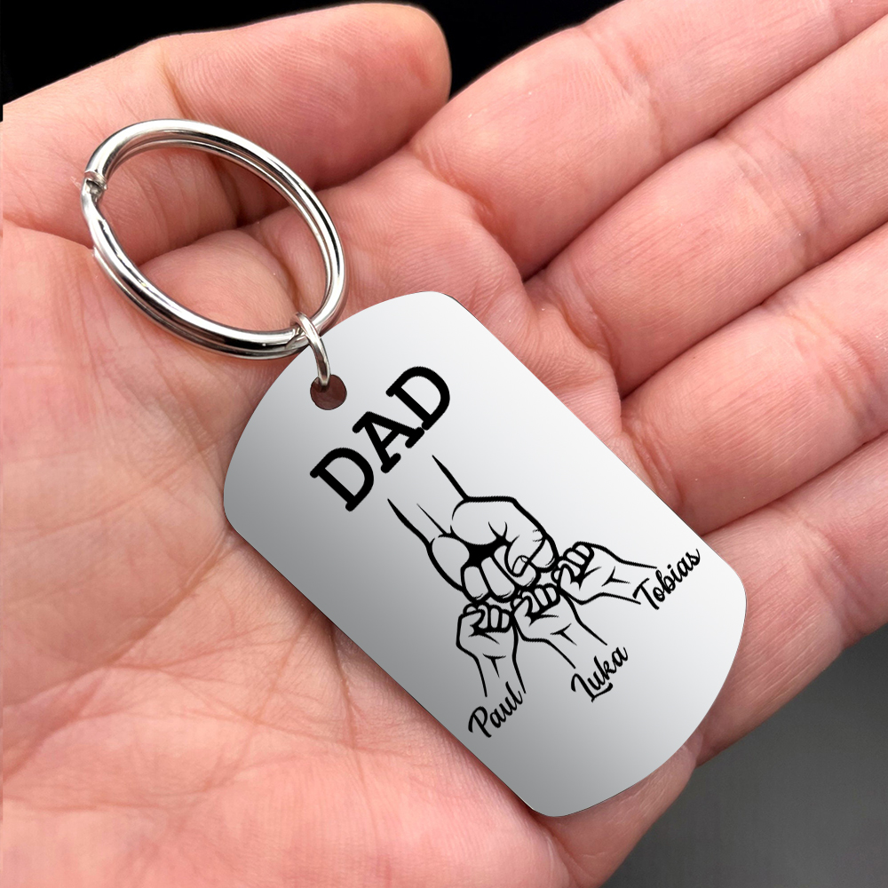 Personalised Dad Keyring Fist Bump Keychain Engrave 3 Kids' Names Father's Day Gifts-Jessemade AU