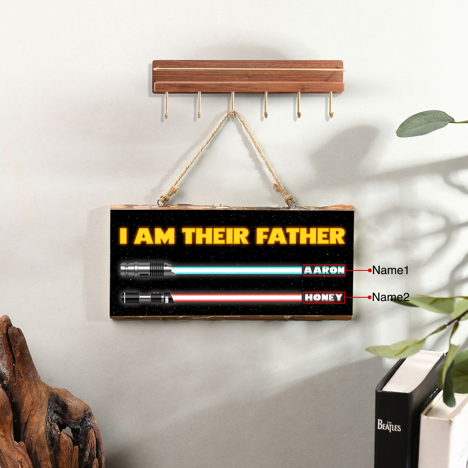 2 Names - Personalised Rectangle Hanging Ornament "I Am Their Father" Wooden Sign Home Decor Gifts for Dad-Jessemade AU