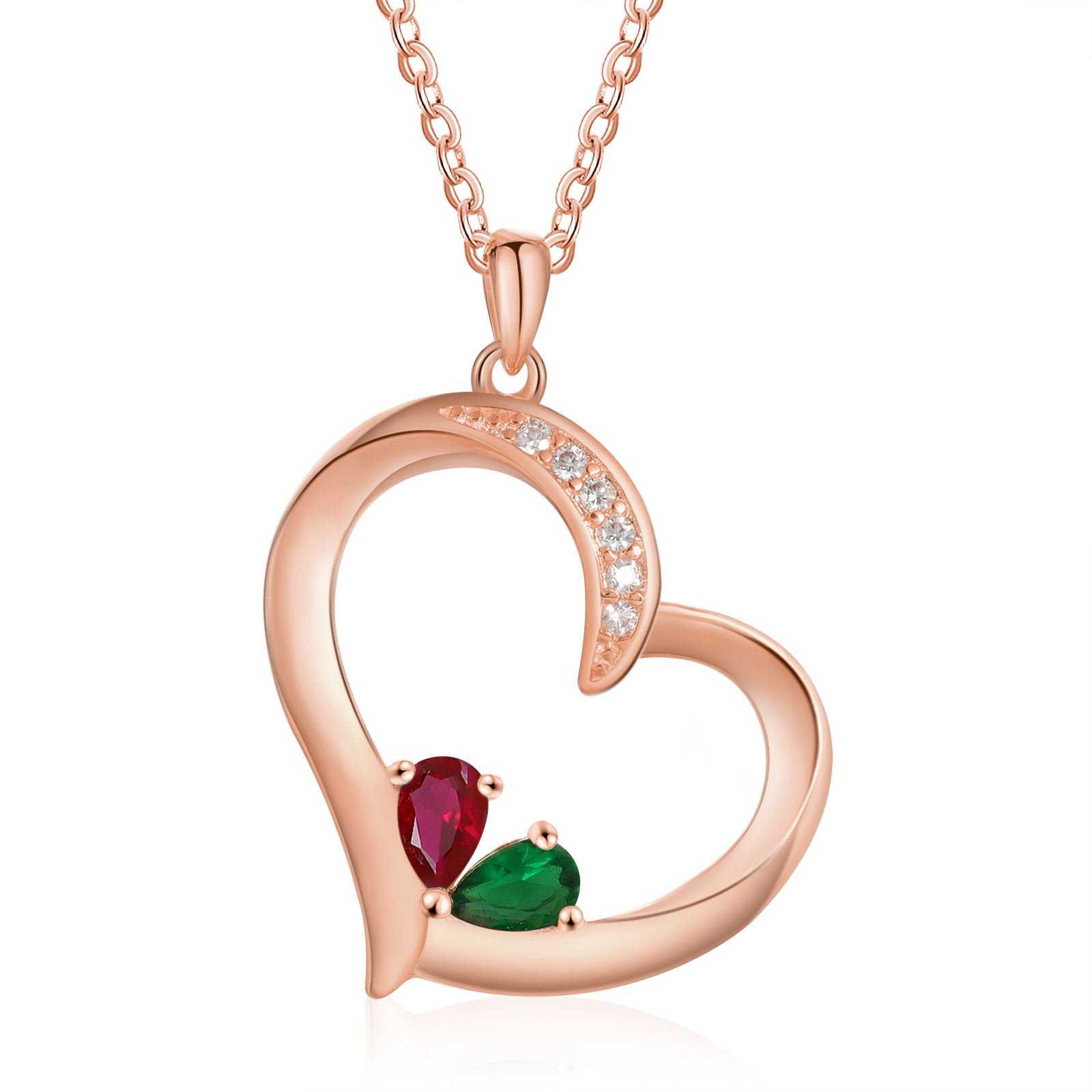 2 Names - Personalised Heart Pendant Necklace Customised Names & Birthstones Necklace Birthday Gift for Her-Jessemade AU