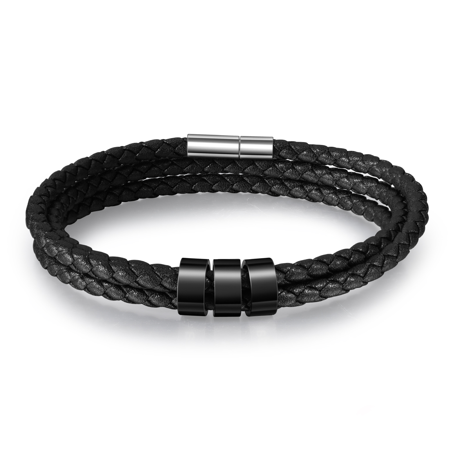 Father's Day Gift Men Braided Leather Bracelets with 3 Beads Bracelet Gifts for Him-Jessemade AU