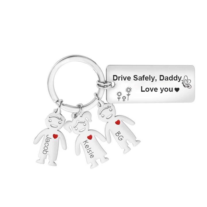Personalised Kid Charm Keychain Engraved 3 Names Drive Safely Family Keychain-Jessemade AU