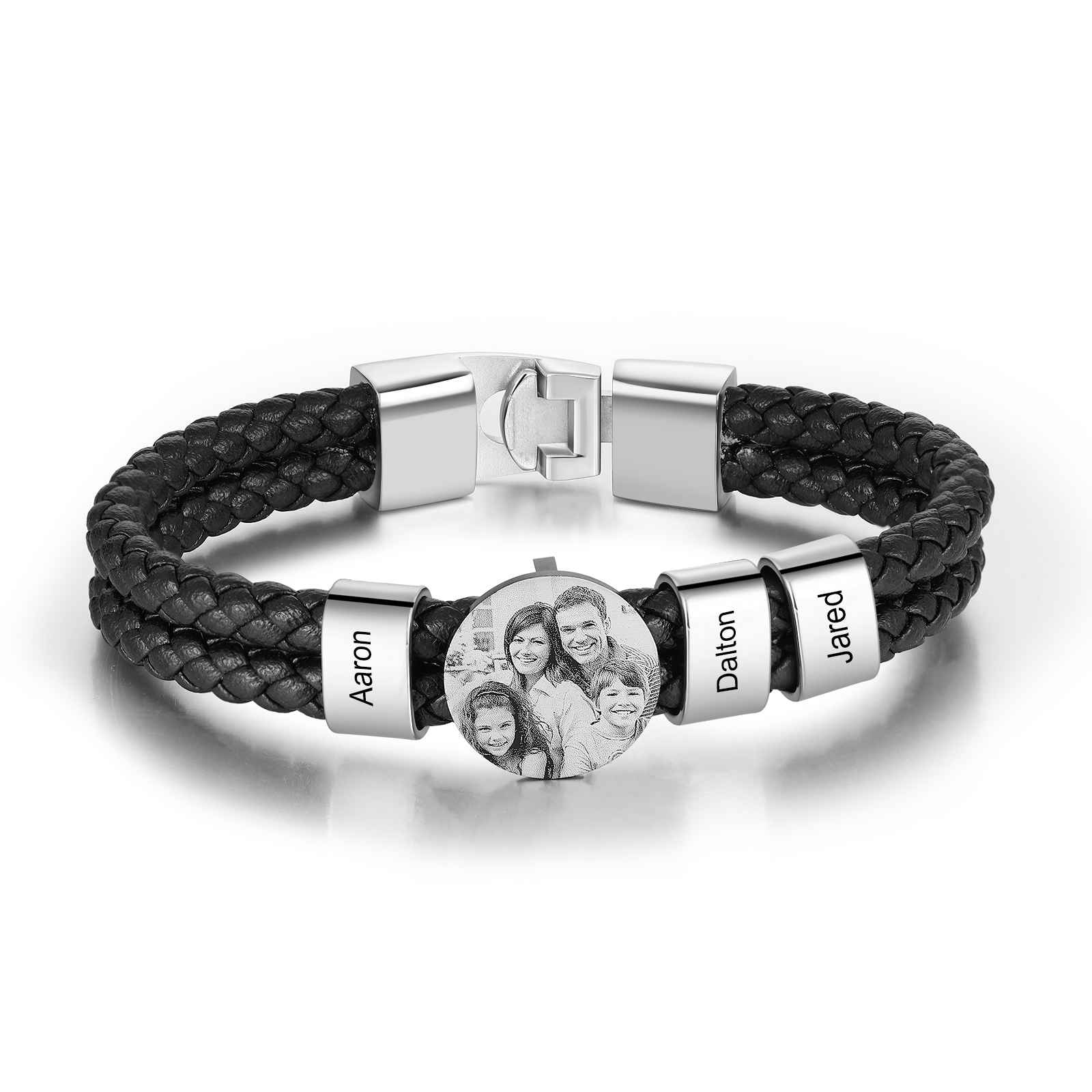 Personalised Photo Bracelet with 3 Names Leather Bracelet Beaded Wrap Bracelet-Jessemade AU