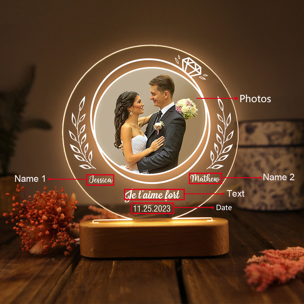 Personalised Couple Photo Night Light Customised 2 Names & Date & Text LED Lamp Romantic Gifts for Him/Her-Jessemade AU