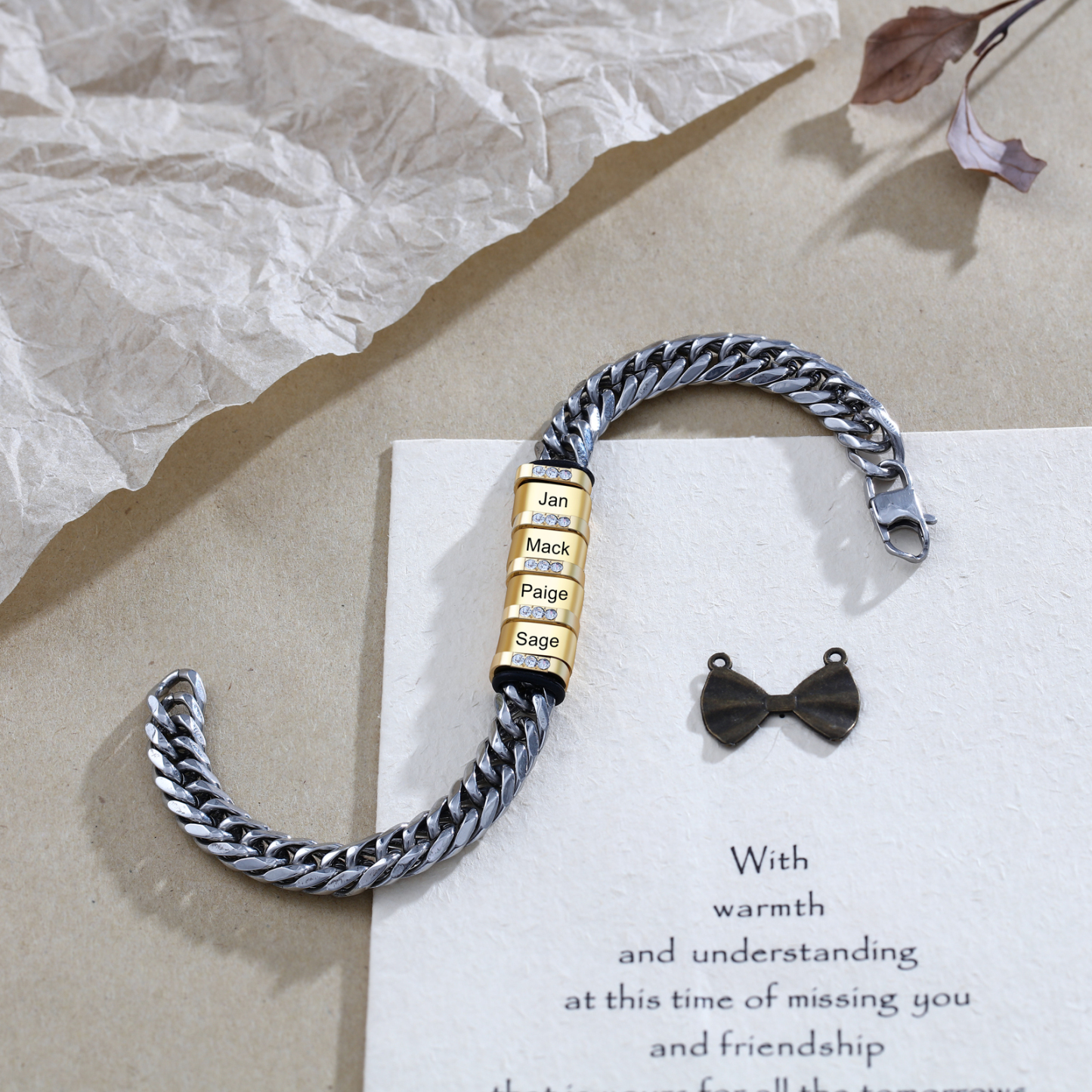 Personalised Cuban Chain Bracelet Customised Name Bracelet with 4 Beads-Jessemade AU