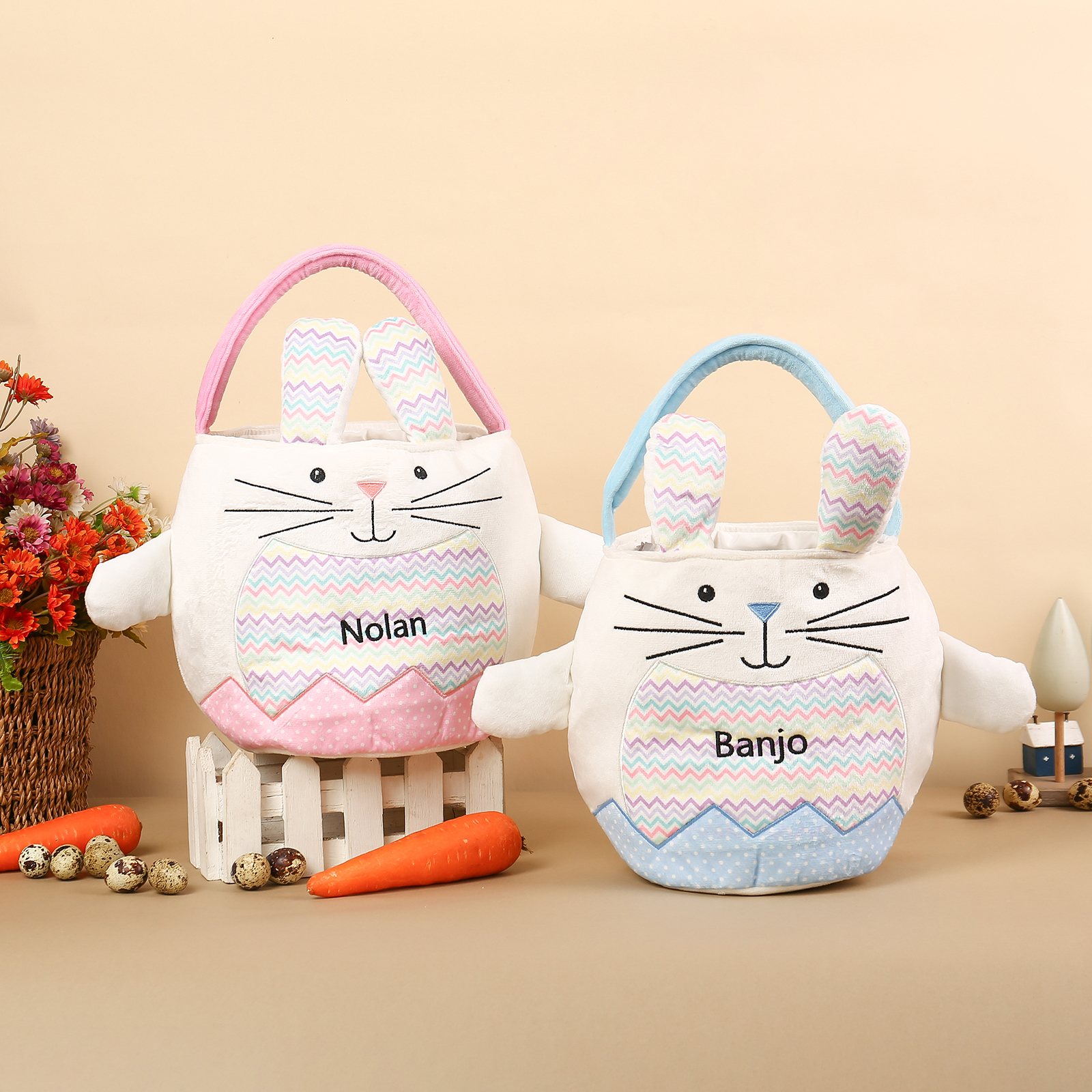 Personalised Bunny Tote Bag Customised with Name Bunny Bucket Bag Easter Gifts-Jessemade AU