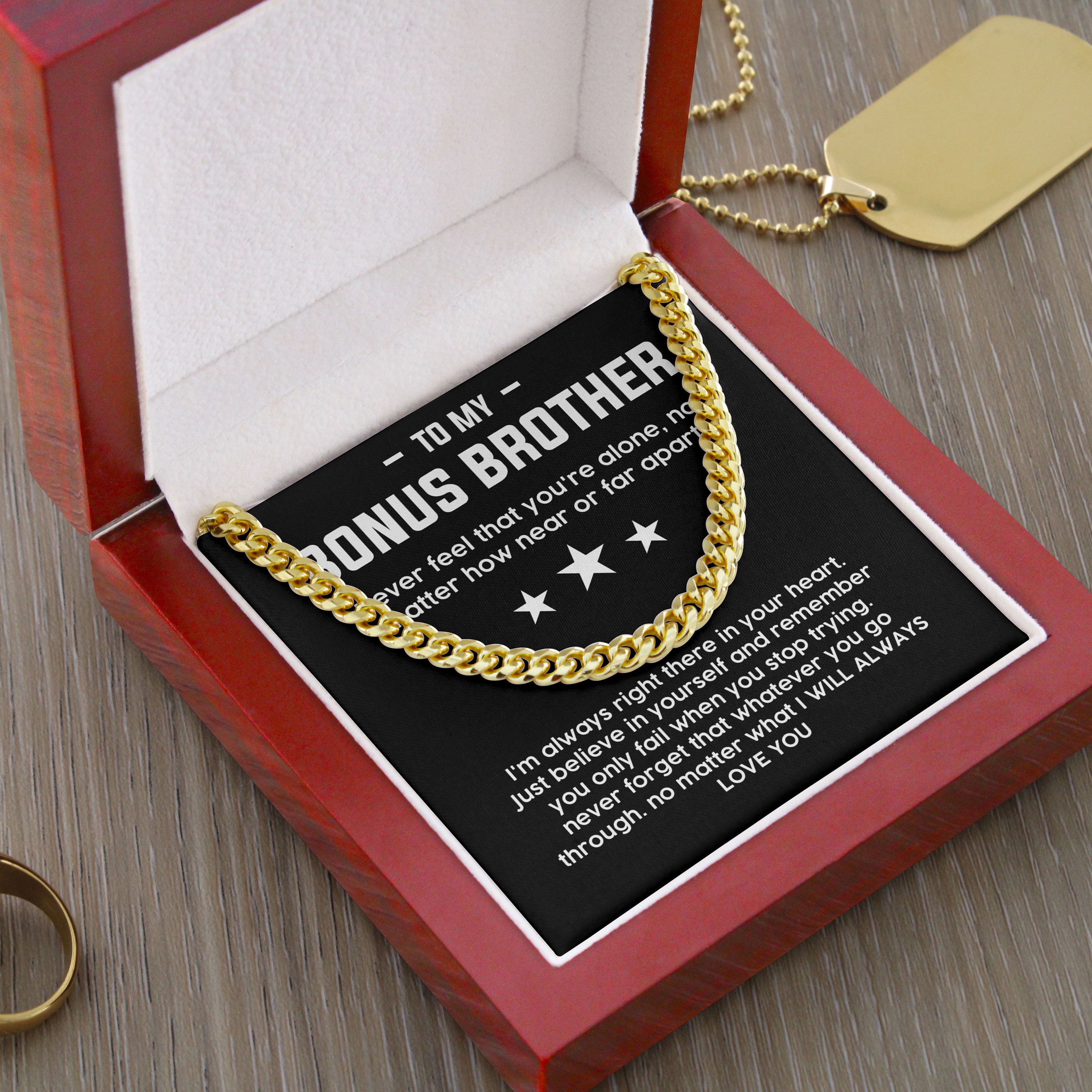To My Bonus Brother Necklace Cuban Link Chain Necklace Gift Set - No Matter What I Will Always Love You-Jessemade AU