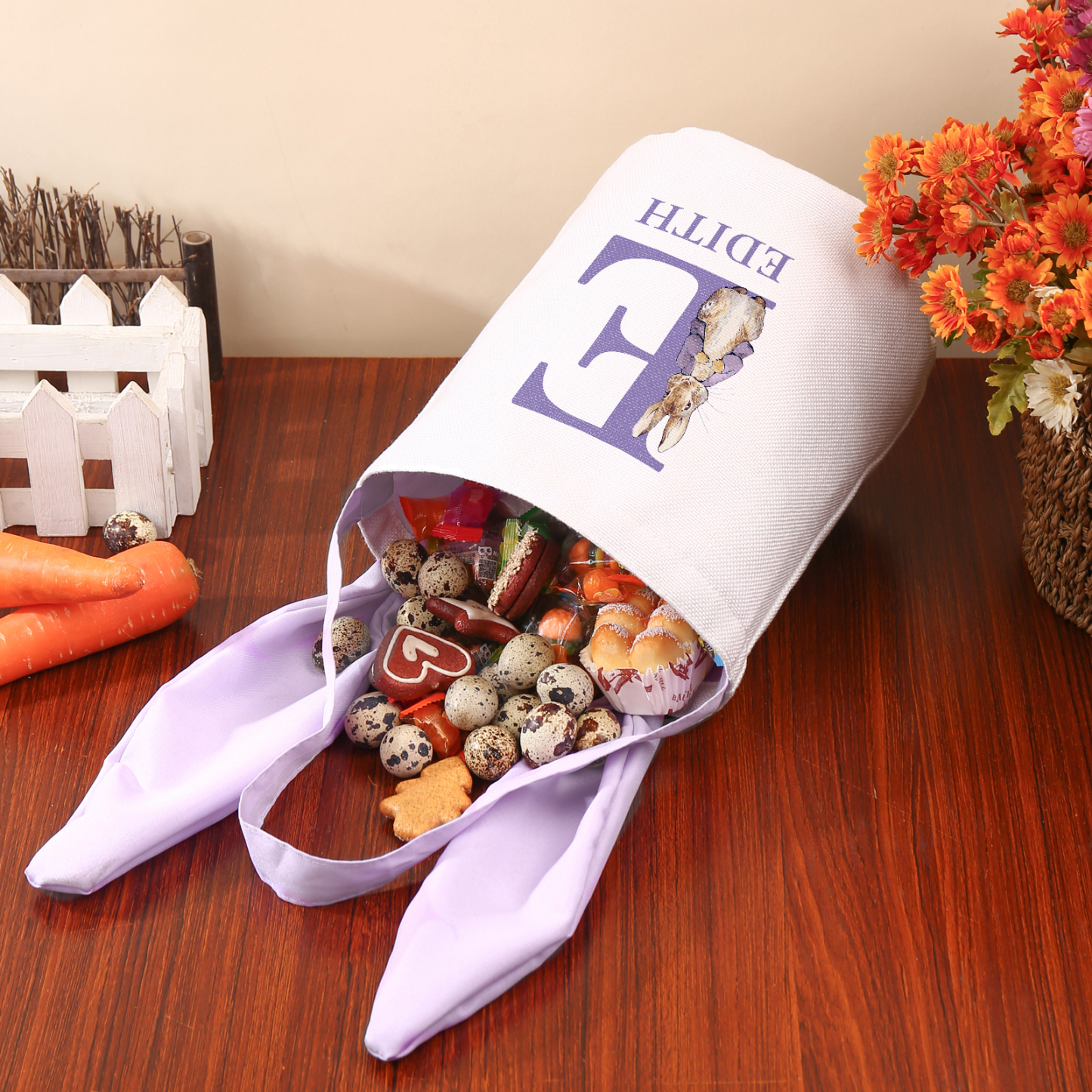 Easter Bunny Tote Bag Personalised Name & Letter Bucket Bag Bunny Basket Gifts For Kids-Jessemade AU