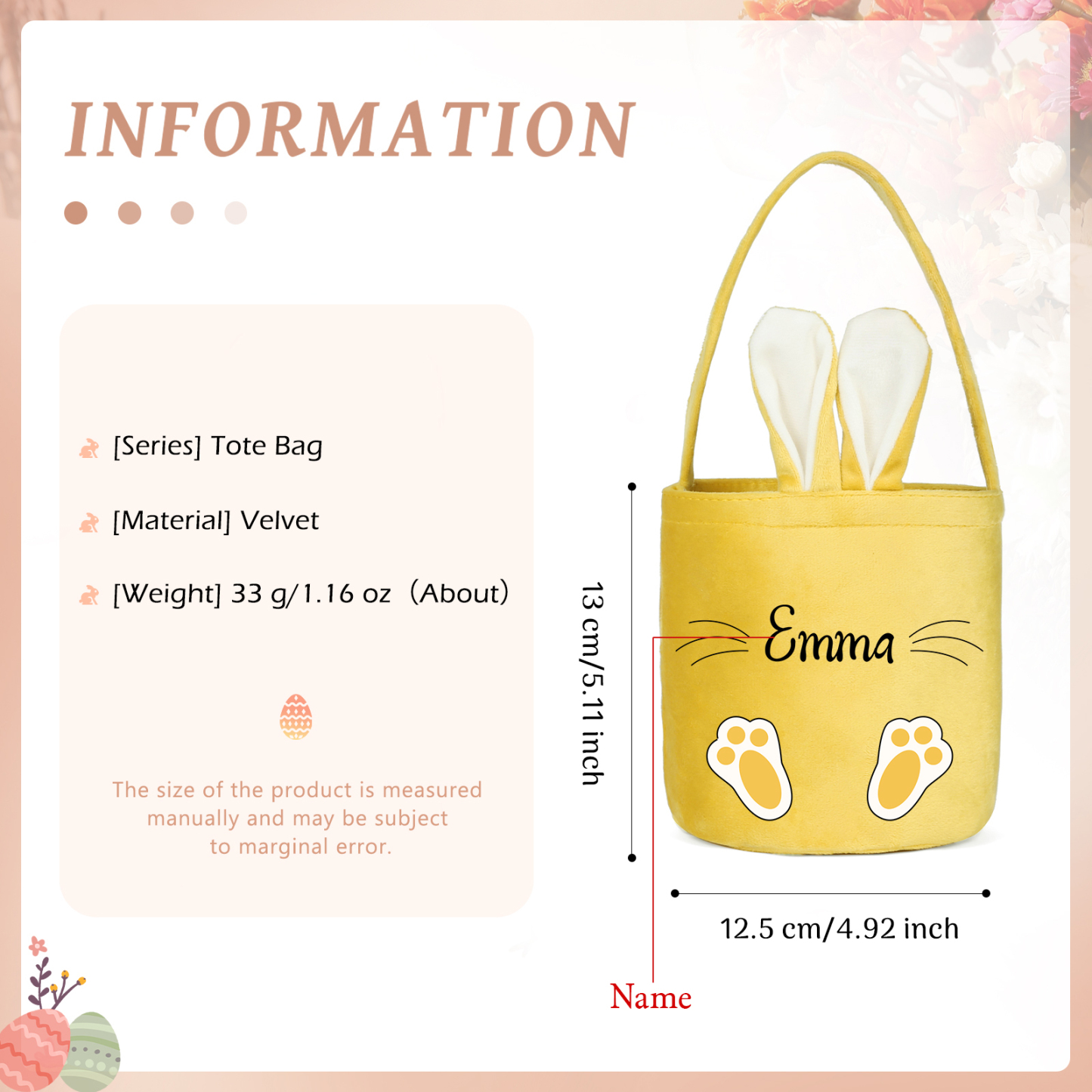 Personalised Bunny Tote Bag Custom Name Bunny Basket Bucket Bag Easter Gifts-Jessemade AU