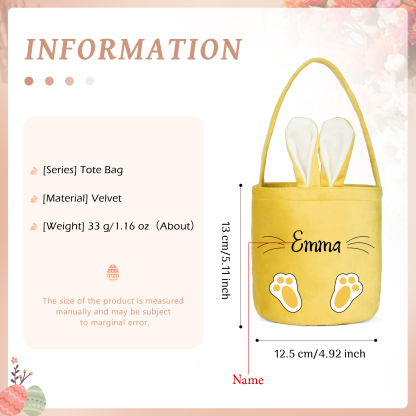 Personalised Bunny Tote Bag Custom Name Bunny Basket Bucket Bag Easter Gifts-Jessemade AU