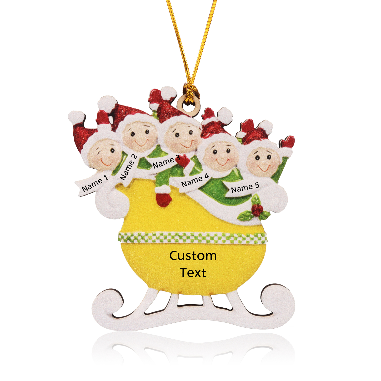 5 Names - Personalised Yellow Sleigh Family Christmas Ornament Customised Name & Text Wooden Hanging Ornaments Christmas Gift for Family-Jessemade AU
