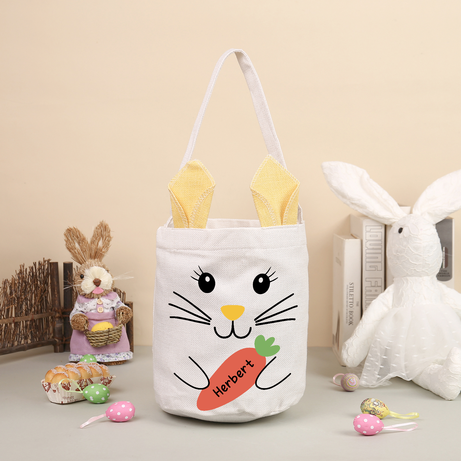 Personalised Bunny Tote Bag Custom Name Bunny Bucket Bag Easter Gifts for Kids-Jessemade AU