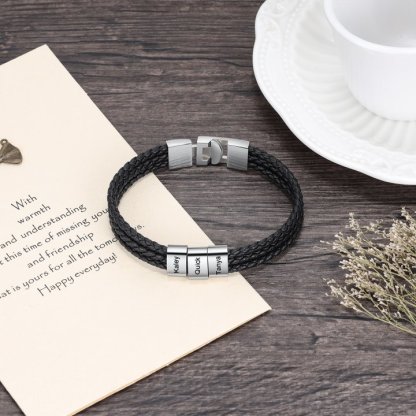 Personalised Braided Leather Bracelet Engraved 3 Names Men's Bracelet Gifts For Him-Jessemade AU