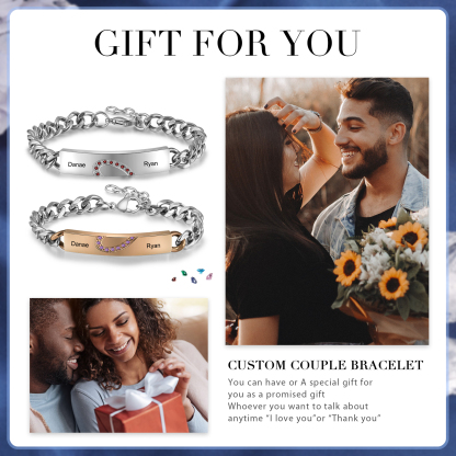 Personalised Cuban Chain Couple Bracelets Custom Names Two Soul One Heart Matching Bracelet Love Gifts-Jessemade AU