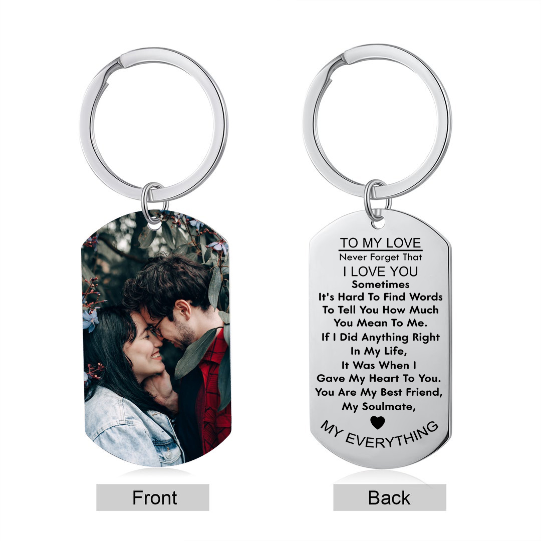 To My Love/Man Couple Keychain Custom Photo Stainless Steel Keyring Valentine's Day Gift for Couples-Jessemade AU