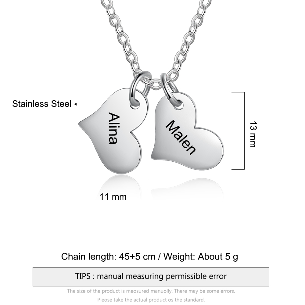 Jessemade Personalised 2 Names-Hearts Necklace For Her-Jessemade AU