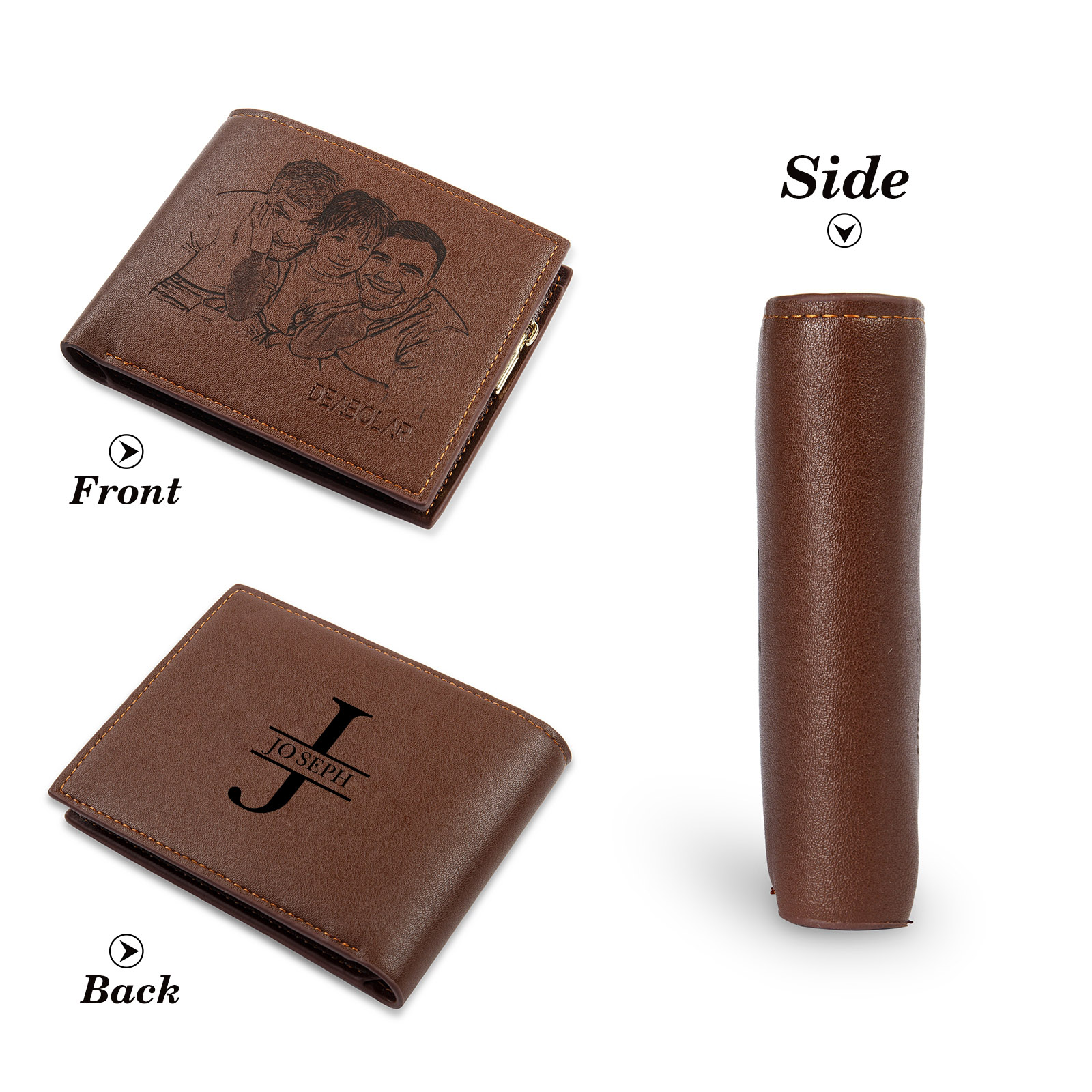 Personalised Mens Wallet Custom Photo & Name & Letter Billfold Wallet Gift for Grandpa