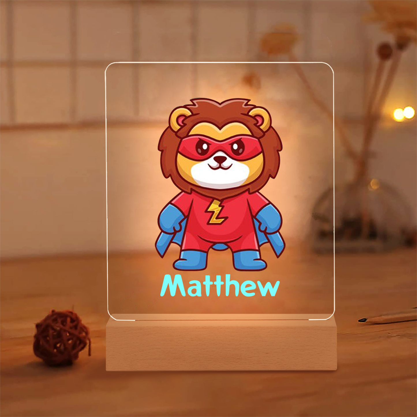 Cute Lion LED Night Light Animal Night Lamp Personalised Name Night Light Gifts For Kids-Jessemade AU