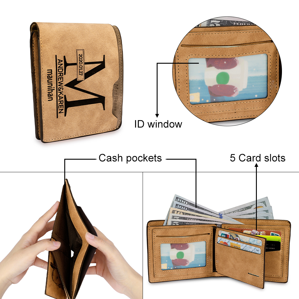 Personalised Leather Wallet Engraved Photo Short Purse Folding Wallet Gifts For Men-Jessemade AU