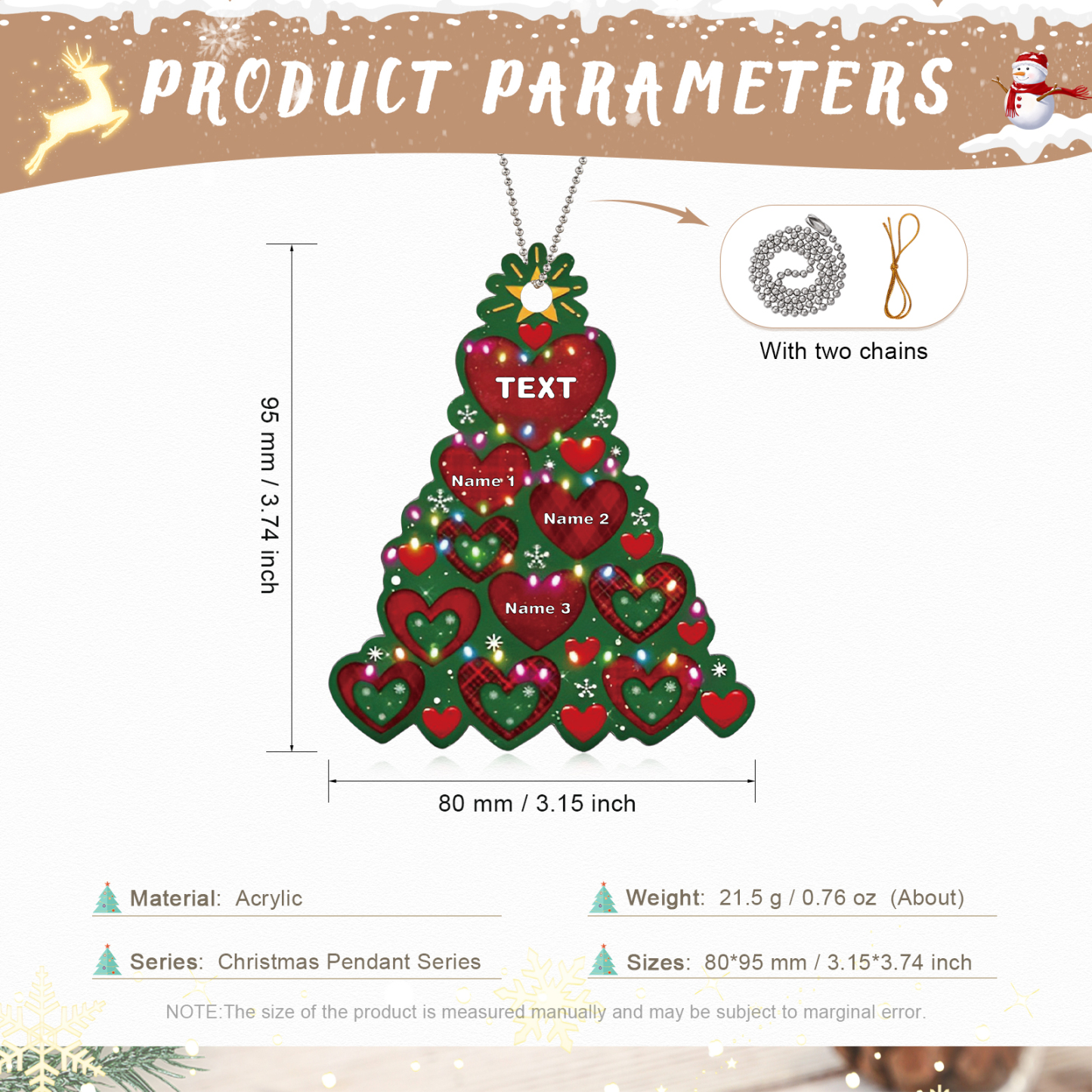3 Names - Personalised Christmas Tree Ornament Customised Name & Text Acrylic Love Hanging Ornaments Gift for Family-Jessemade AU
