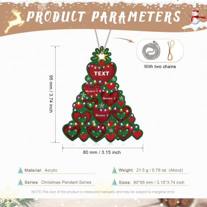 3 Names - Personalised Christmas Tree Ornament Customised Name & Text Acrylic Love Hanging Ornaments Gift for Family-Jessemade AU