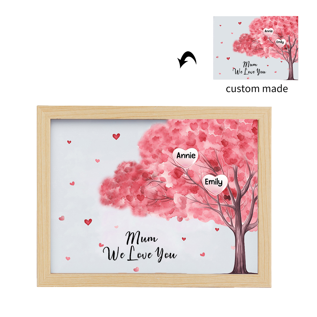 Personalised Frame Night Light Custom 1 Text & 2 Names Pink Family Tree Ornament Gifts for Mother/Grandma-Jessemade AU