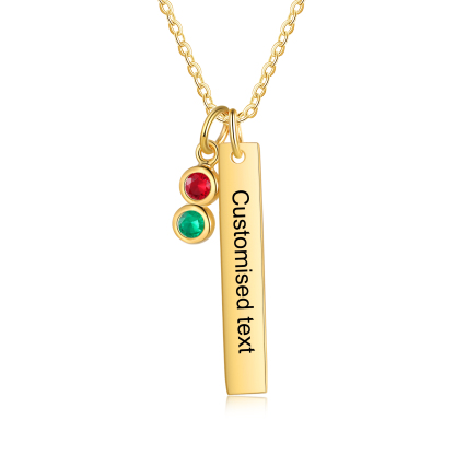 Personalised Bar Pendant Necklace Custom 2 Birthstones & 1 Text Necklace Birthday Gift for Her-Jessemade AU