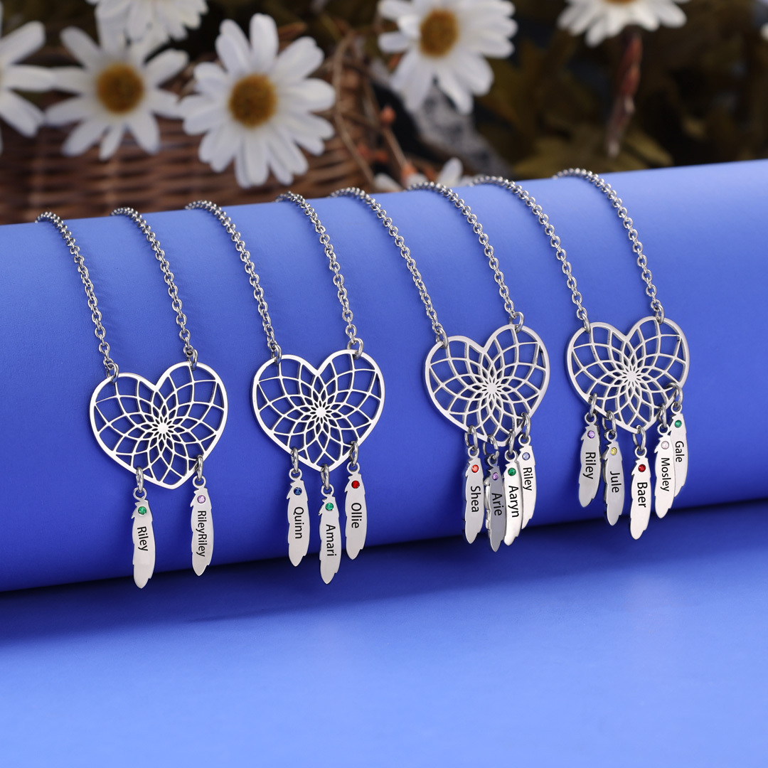 Personalised Dream Catcher Necklace With Birthstones Custom 1 Name Necklace Gifts For Her-Jessemade AU