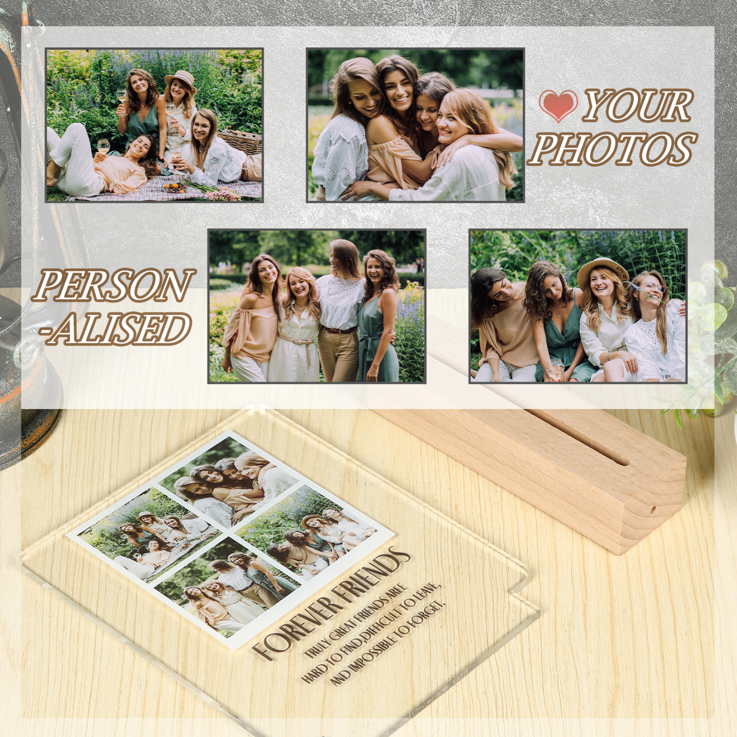 Personalised 4 Photos Night Light Engraved Wooden Lamp-Jessemade AU