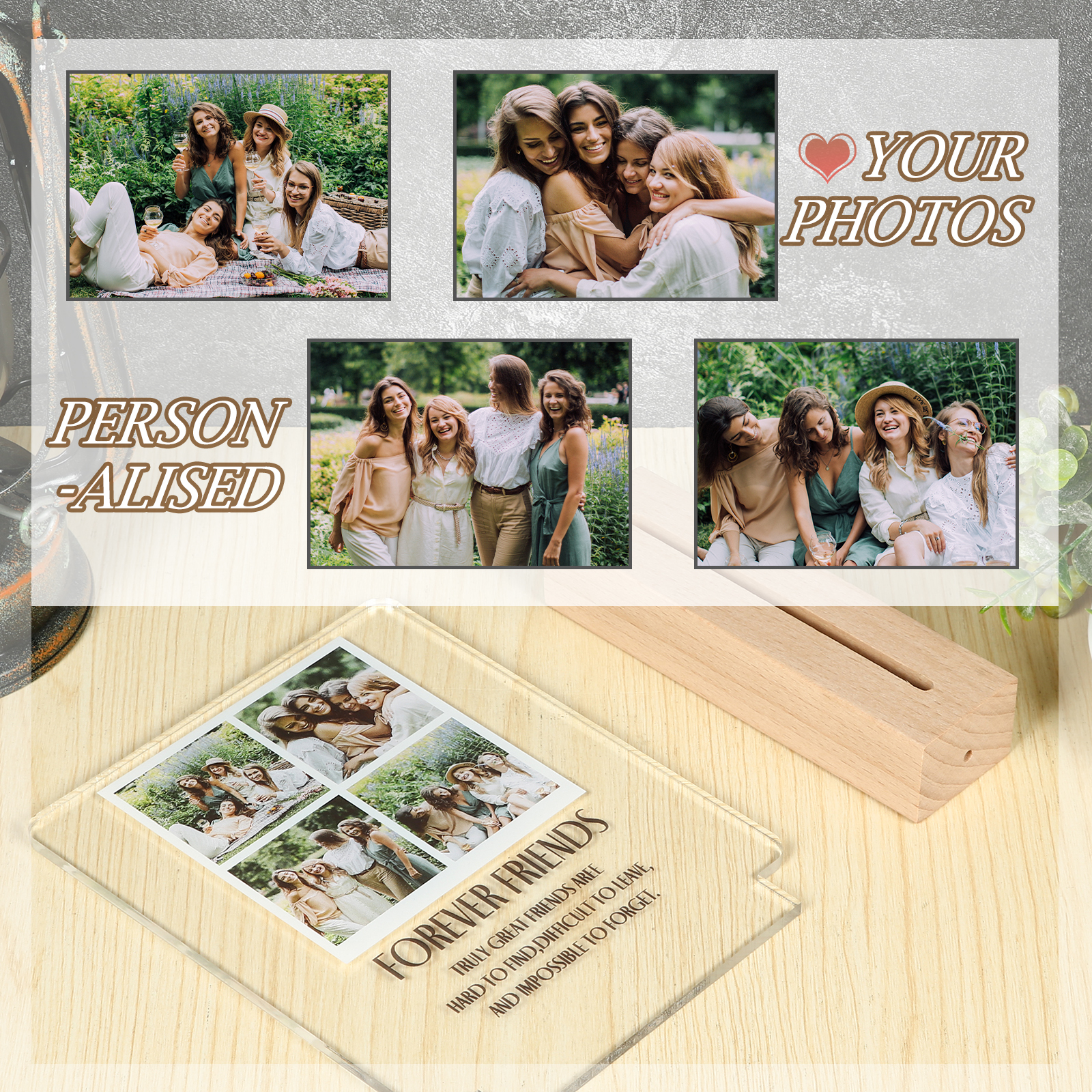 Personalised 4 Photos Night Light Engraved Wooden Lamp-Jessemade AU