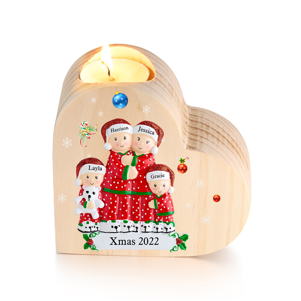 Christmas Family Candle Holder Wooden Custom 4 Names Heart Candlesticks Gifts For Family-Jessemade AU