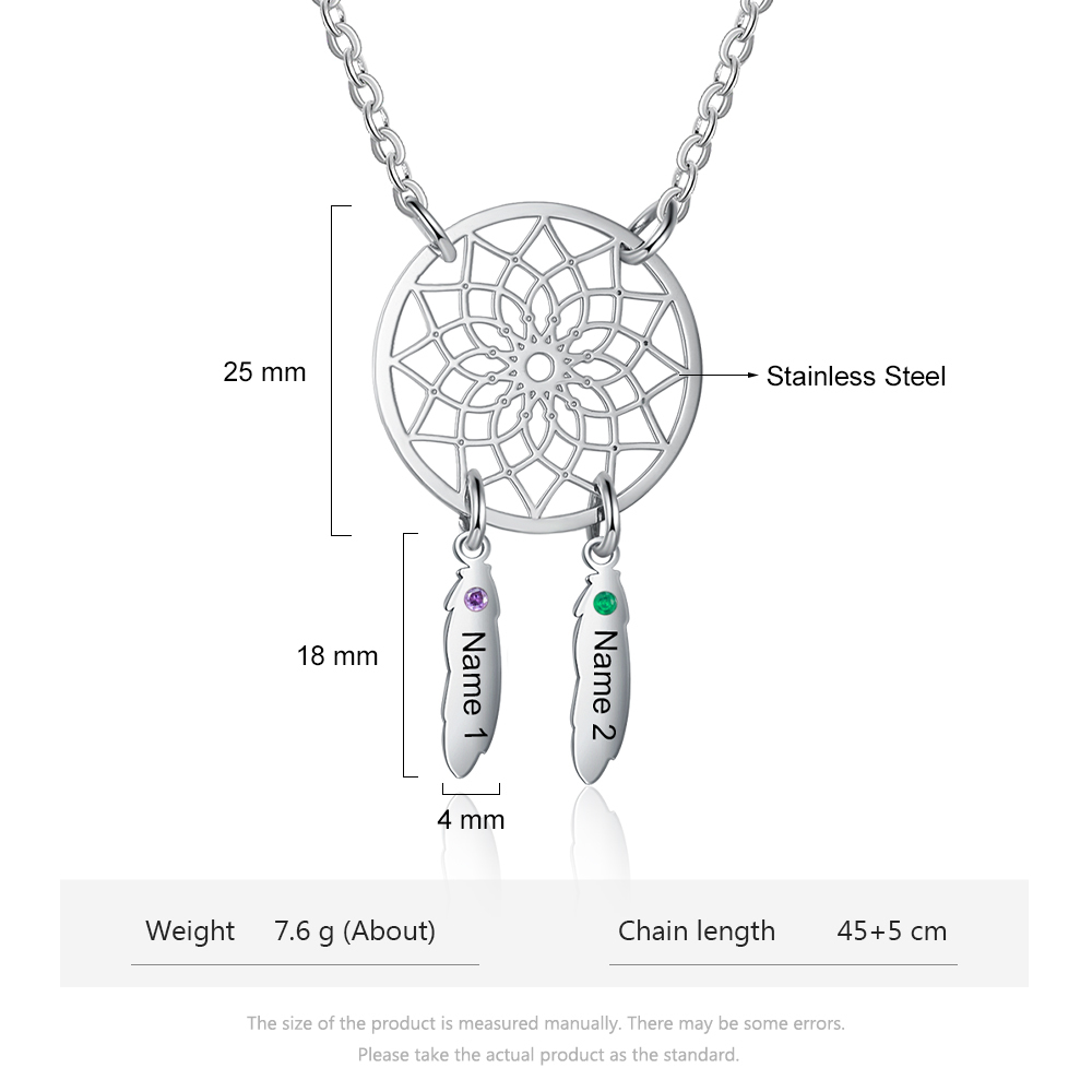 Personalised Dream Catcher Necklace With Names Custom 2 Birthstones Gift For Women-Jessemade AU