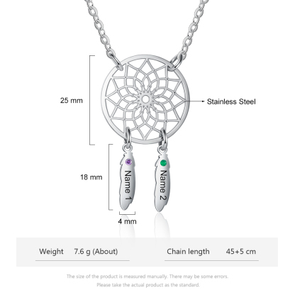 Personalised Dream Catcher Necklace With Names Custom 2 Birthstones Gift For Women-Jessemade AU
