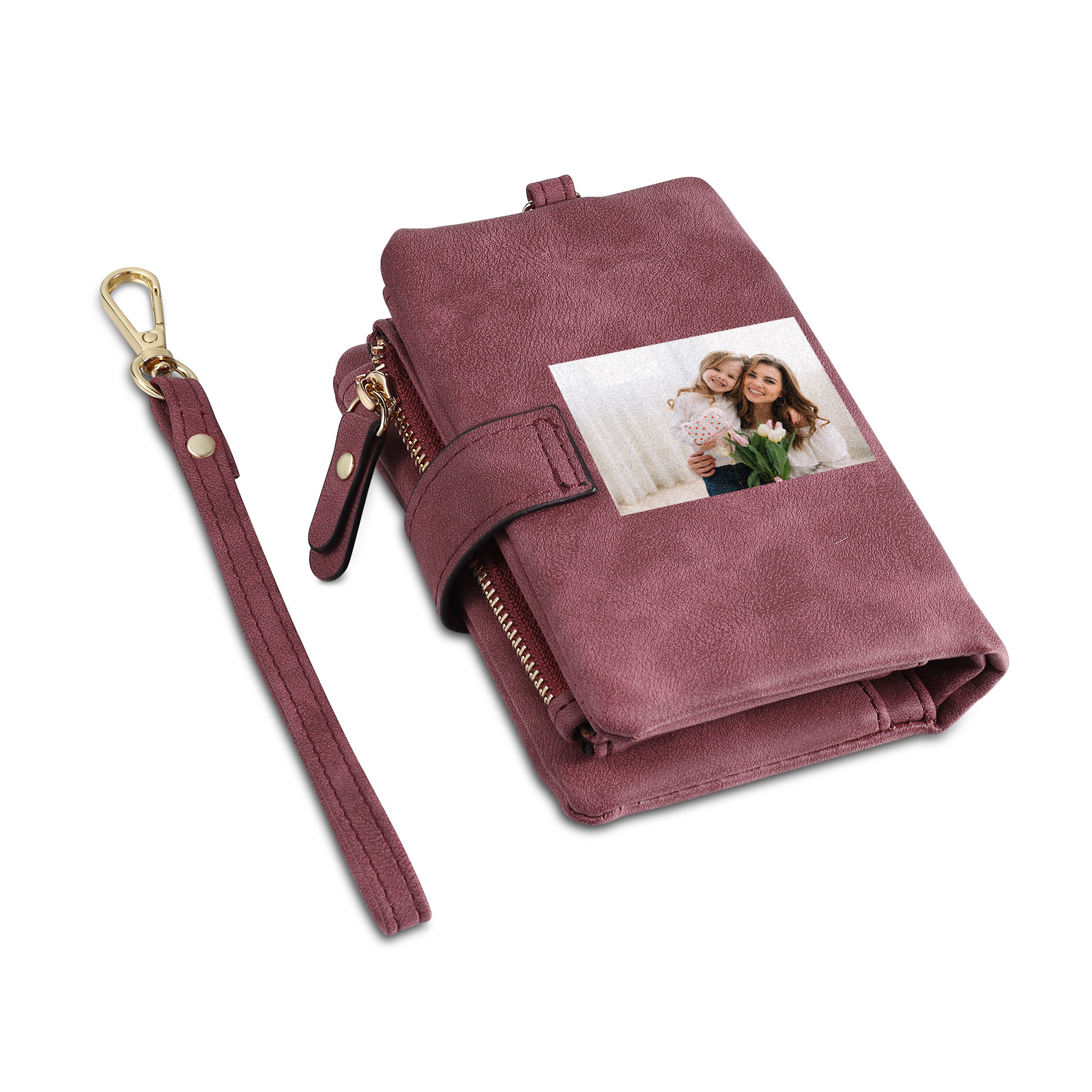Personalised Women's Leather Wallet Custom Birthday Flower & Name & Photo Wallet Gift for Her