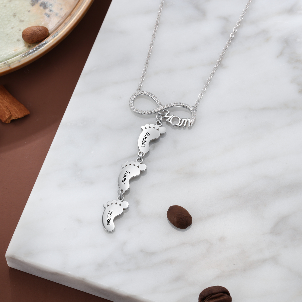 Mother's Day Gifts Personalised Infinity Baby Feet Mother Necklace Engraved 3 Names Necklace Gifts For Mom-Jessemade AU