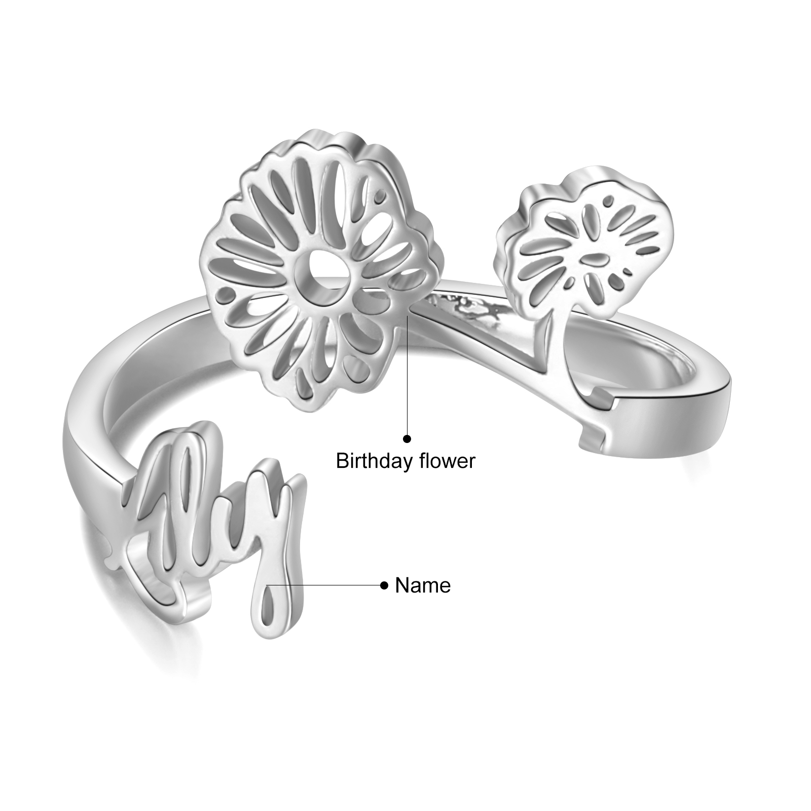 Personalised April Birth Flower Ring With Name Gifts For Her-Jessemade AU