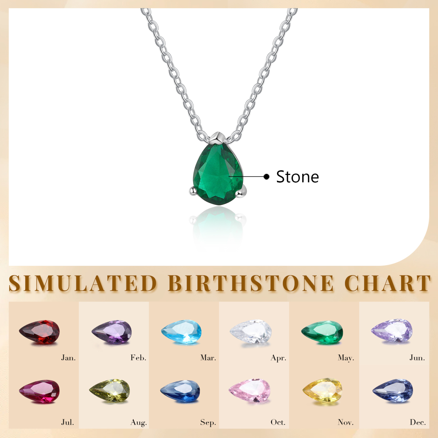 Personalised Drop-Shaped Pendant Necklace Custom Birthstone Necklace Birthday Gift for Women Girls-Jessemade AU