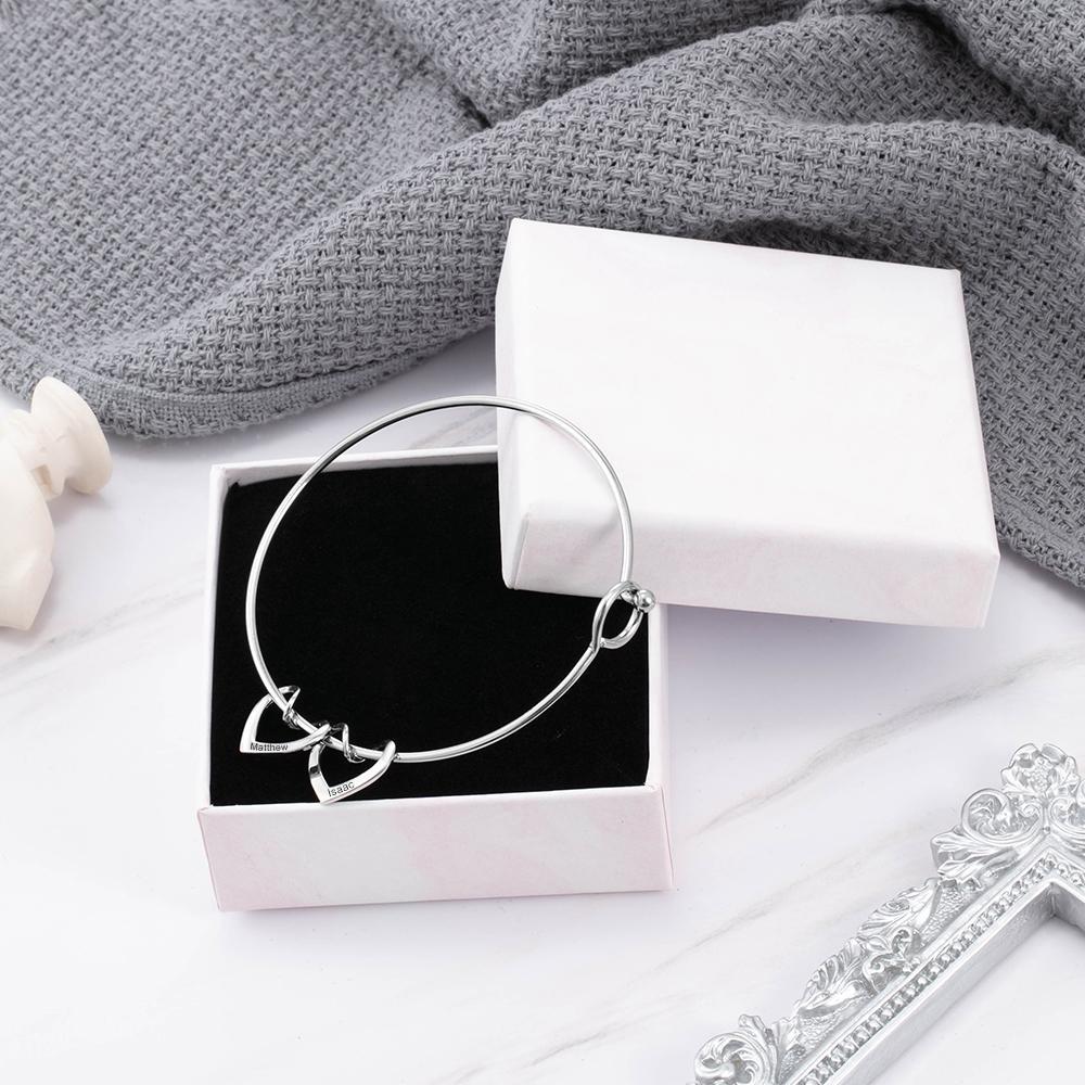 To My Mother Personalised Love Bracelet with 4 Heart Charms Engraved 4 Names Bangle Bracelet-Jessemade AU