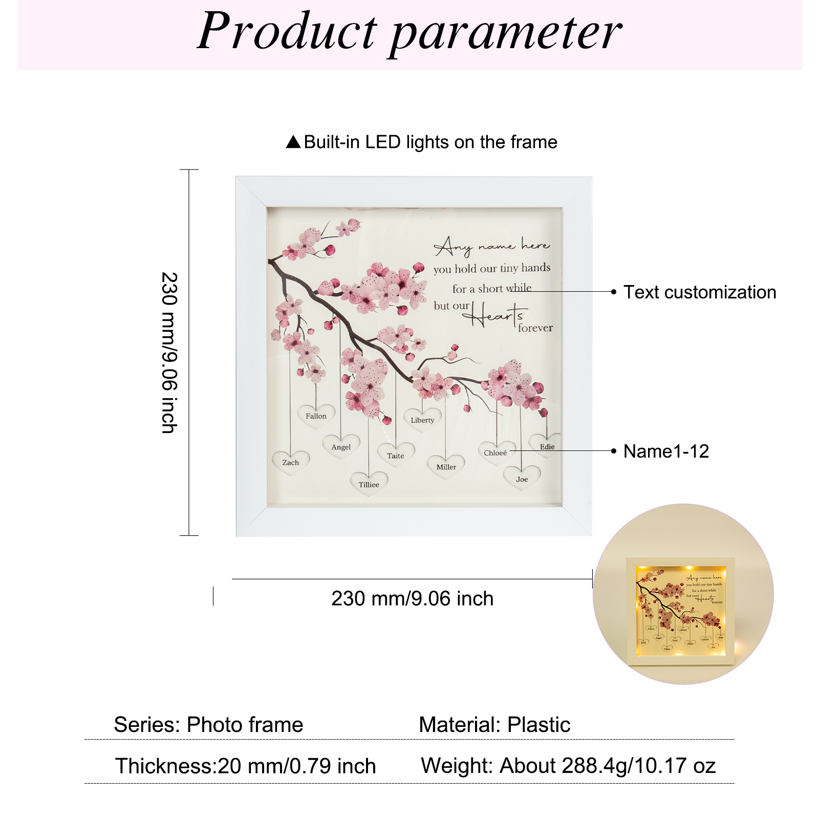 Personalised Flower Family Tree Frame Custom 10 Names LED Night Light-Jessemade AU