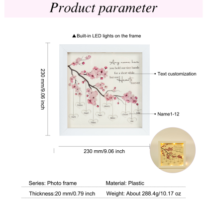 Personalised Flower Family Tree Frame Custom 10 Names LED Night Light-Jessemade AU