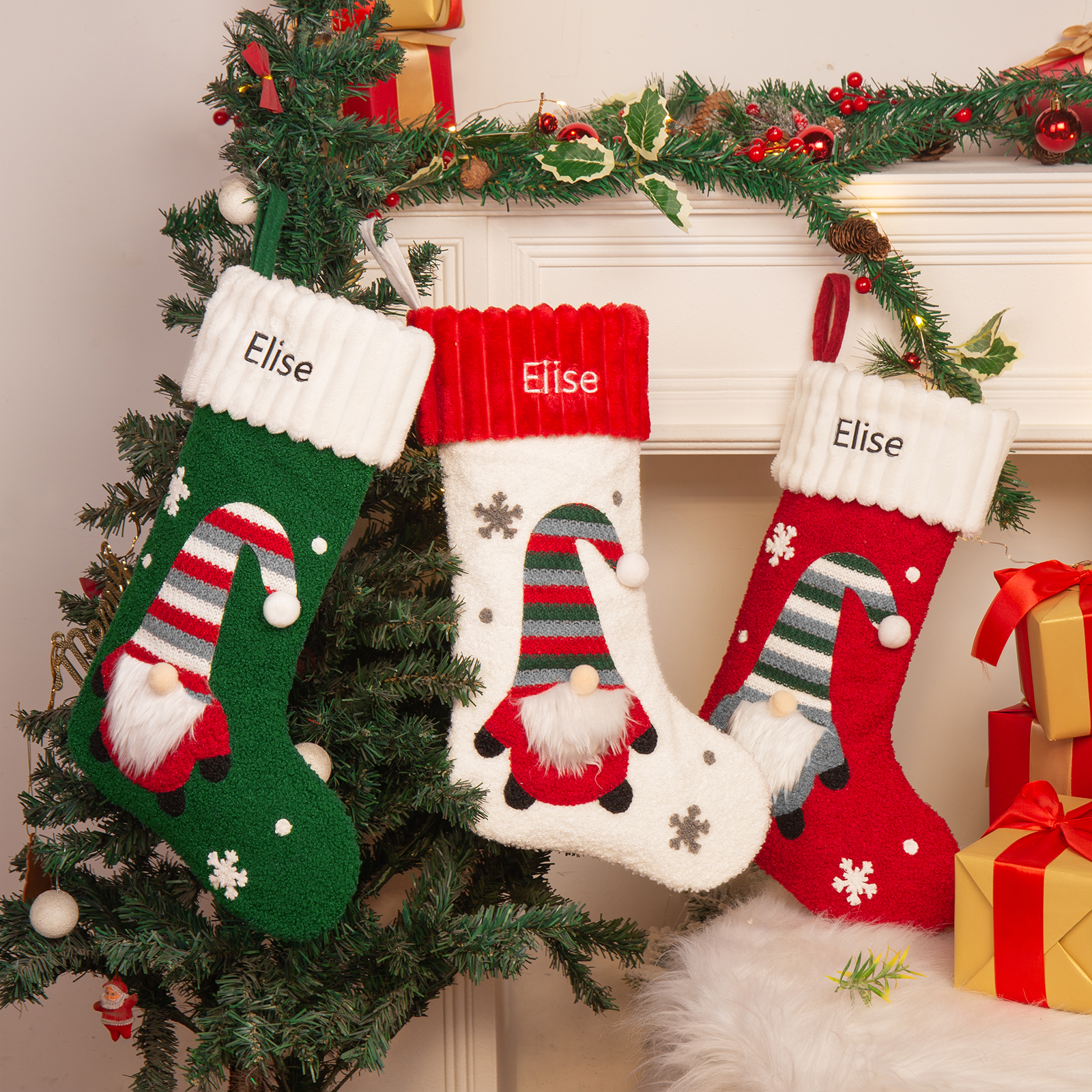 Personalised Christmas Stockings Ornaments Custom 1 Name Santa Claus stocking Christmas Gifts for Family Friends-Jessemade AU