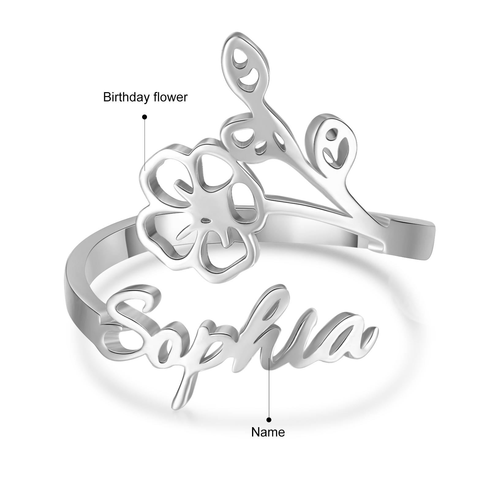 Personalised July Birth Flower Ring With Name Gifts For Her-Jessemade AU