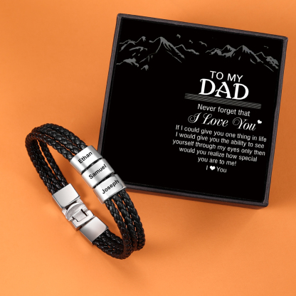 Personalised Braided Leather Bracelet Engraved 3 Names Men's Bracelet Gifts For Him-Jessemade AU