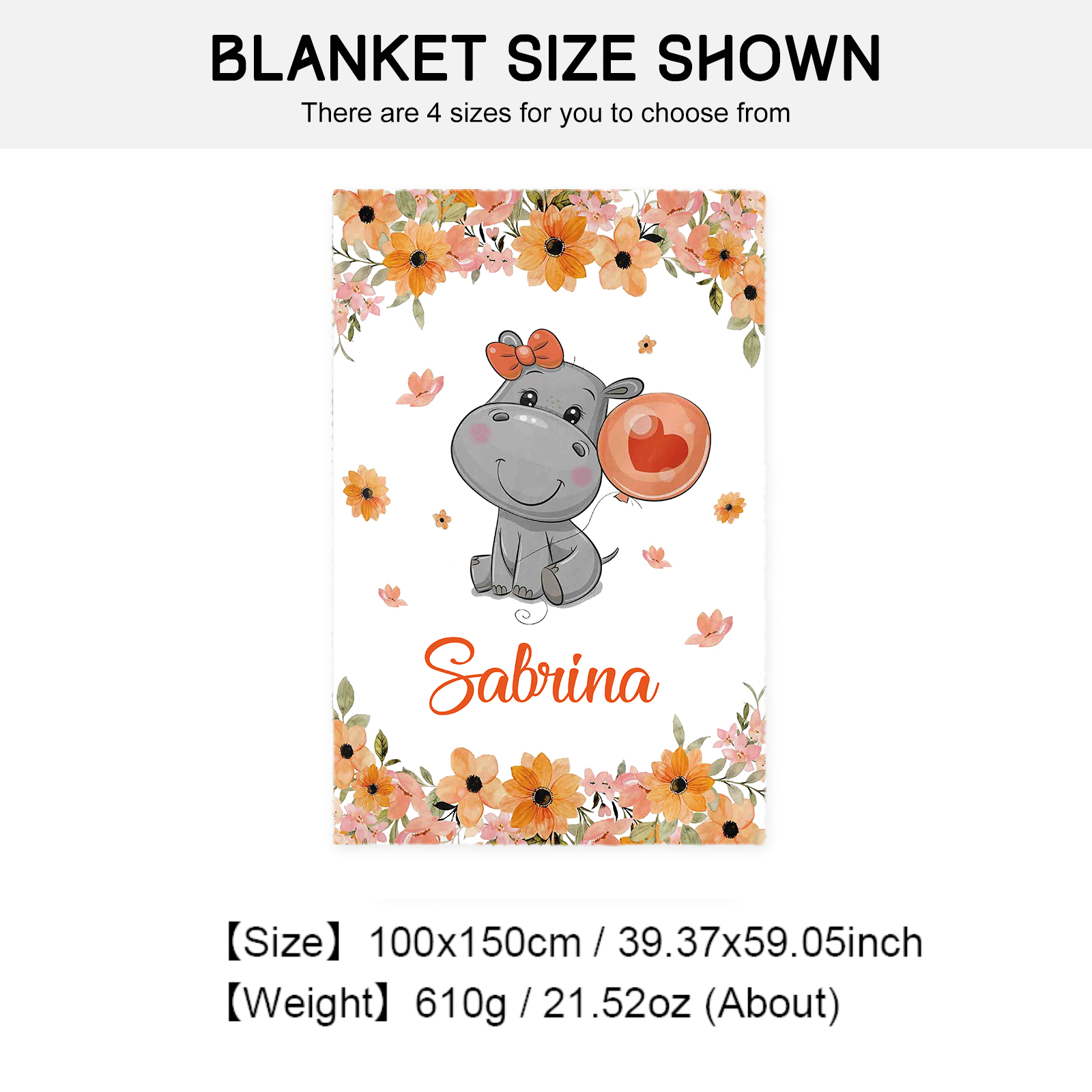 Personalised Hippo Blanket Custom Name Cute Cartoon Blanket-Jessemade AU