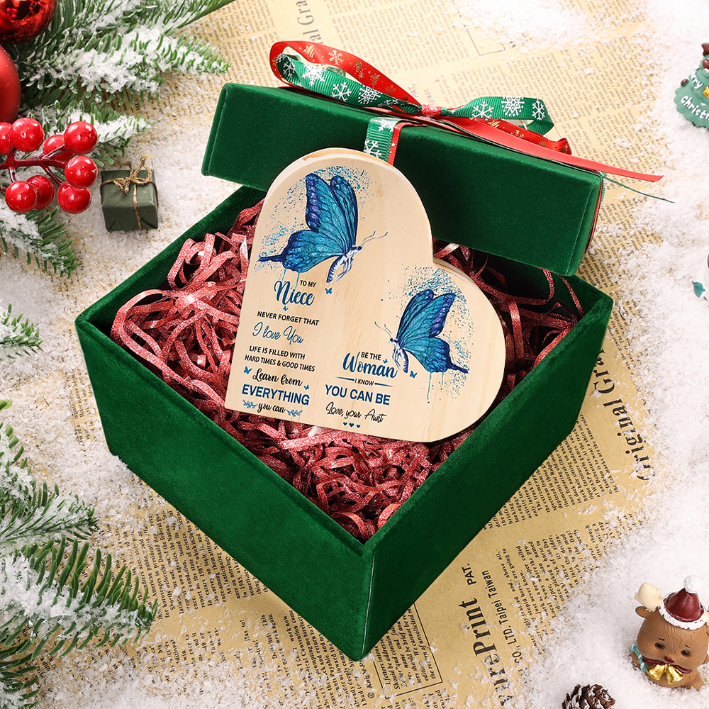 To My Niece Heart Candle Holder Never Forget That I Love You Wooden Blue Butterfly Candlestick-Jessemade AU